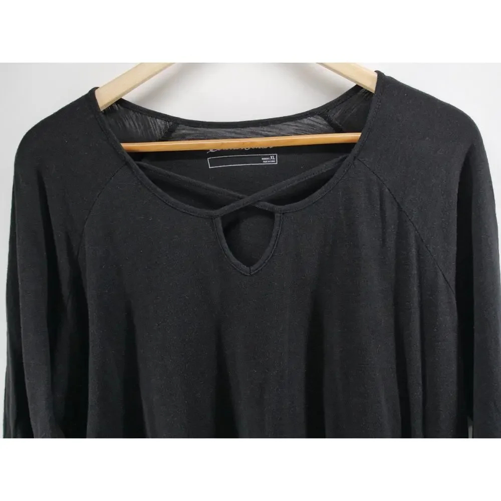 2 Eddie Bauer Modal Tunic Top Crisscross Front 3/4 Sleeve Cotton Black Blue XL - Picture 3 of 13